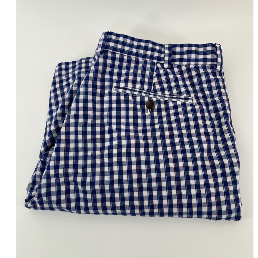 Brooks Brothers Gingham Check Shorts Mens 36 Blue White Plaid Cotton Flat Front